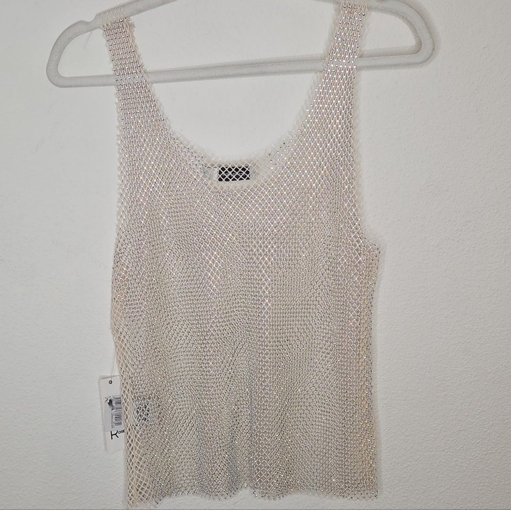 Faded Rose Mesh And Rhinestone Cream Tank Top - Size Medium - Picture 14 of 16